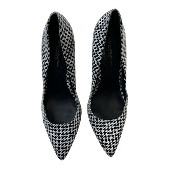 Donna Karen Women's Houndstooth Pointed Toe Stiletto Pump Heels Black White Sz 9 - Picture 2 of 11